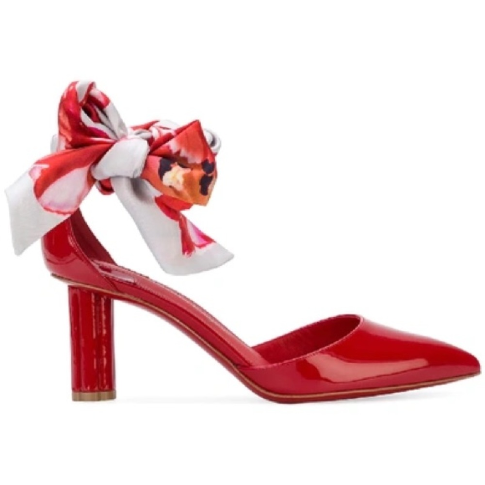 Salvatore Ferragamo 'Sorano' Red Patent Leather Pumps w/ Scarf- Brand New Size 8